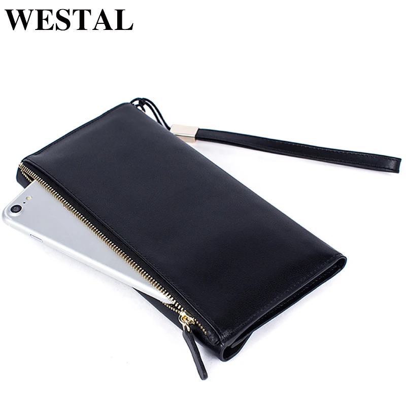 

WESTAL men's genuine leather wallet male leather purse for men's clutch bag casual wallet long credit card holder slim money bag