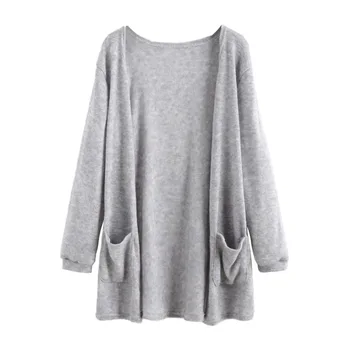 

Women's Open Front Knit Sweater Jacket Cardigans Loose Solid Stitch Full Sleeve Pockets Wild Coats Outerwear