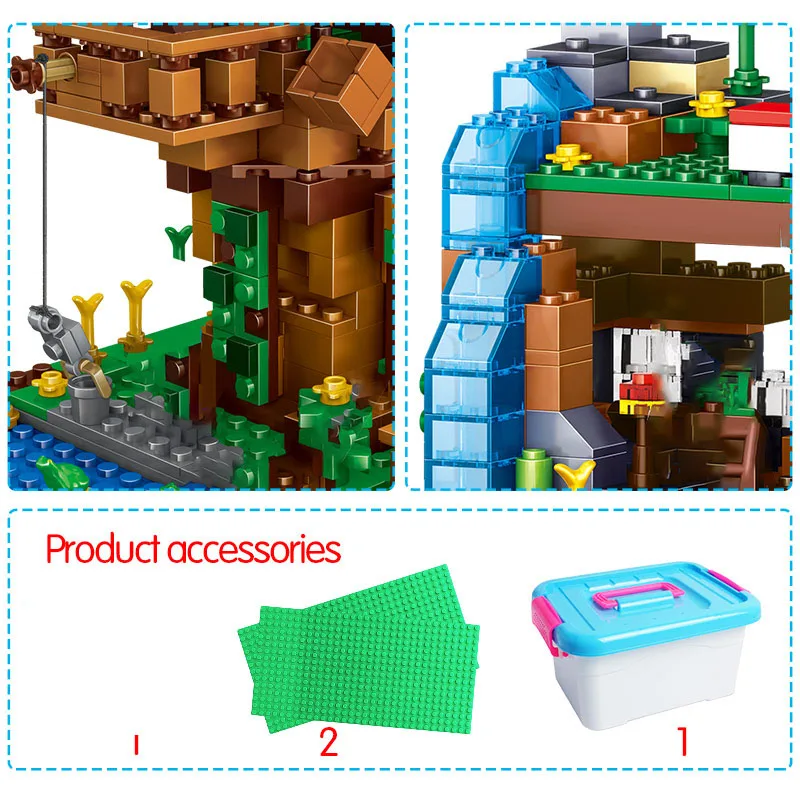 Мое мировое Строительство Блоки совместимы с деревьями, деревьями и водопадом, развивающие игрушки для детей