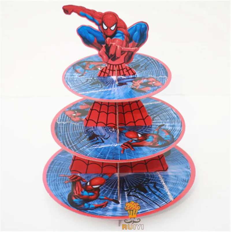 

1pc 3-tier Super Hero Spiderman cupcake holder cake stand Holder 24pc cupcakes Theme Party For Kids Boy Girl Birthday Decoration