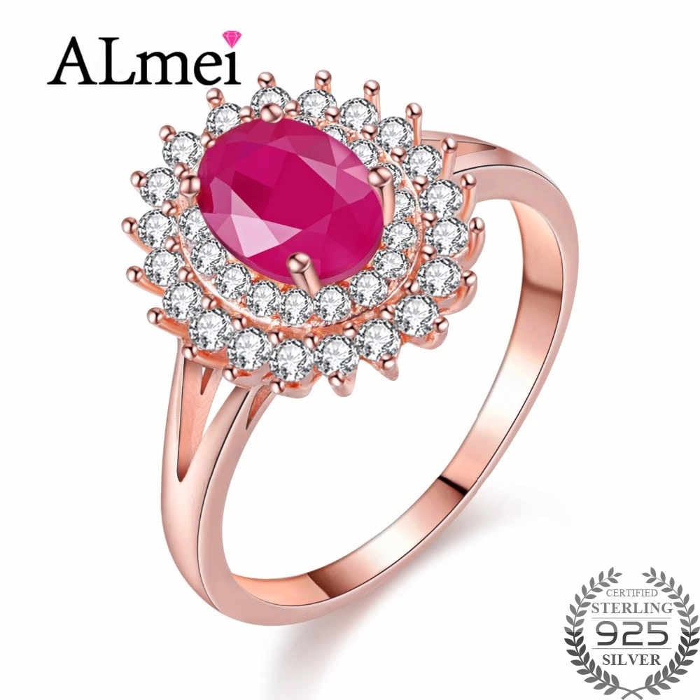 Almei 1ct натуральный рубин 925 Стерлинговое серебро розовое золото цвет ювелирные