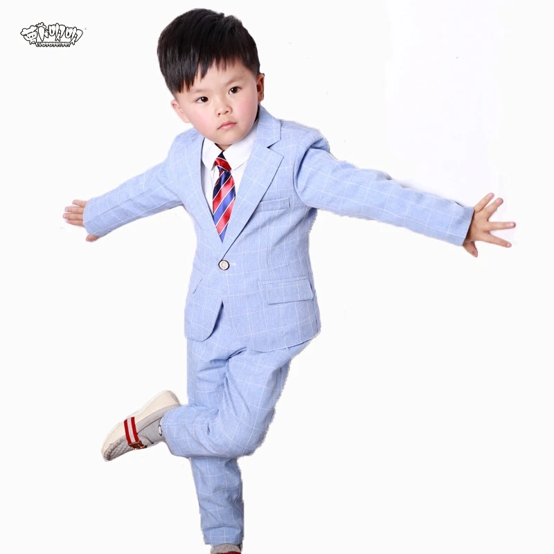 

3PCS Children Formal Wedding Party Suits Sets Boys Plaid Blazer Shirts Pants Clothing Sets Kids Gentleman Performance Costume