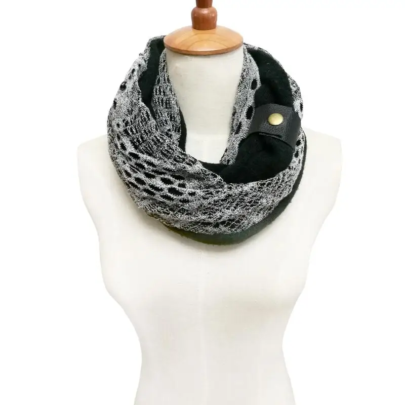 Couverture осенний женский модный шарф, кружевной хлопковый кашемировый бесконечный круглый шарф с петлей, роскошный шарф echarpe hiver femme - Цвет: black