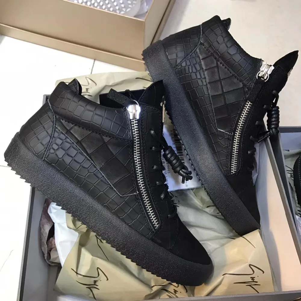 

Authentic Giuseppe x zanotti design Triple Black Stone Veins Designer GZ Sneakers Men's and Women's Leather Casual Shoes