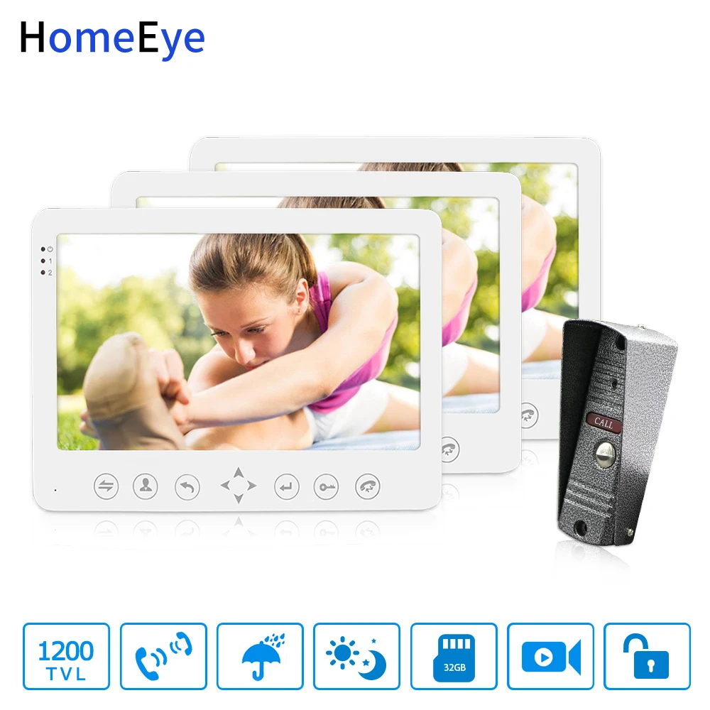 

HomeEye 7'' Video Door Phone Video Intercom Doorbell 1200TVL IP65 Rainproof Motion Detection OSD Menu 1-3 Security Access System