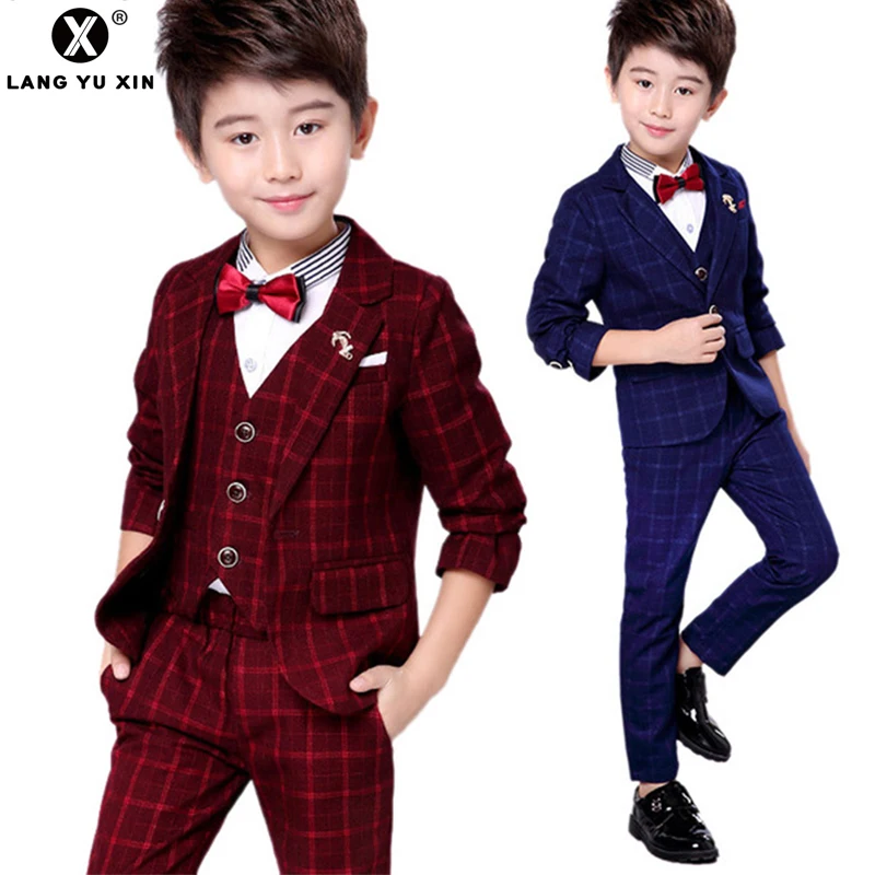 

Flower Boy Formal Suits for Wedding Party Plaid Single Breasted Boys Costume Mariage Tuxedos Child School Suit Kids Party Dress