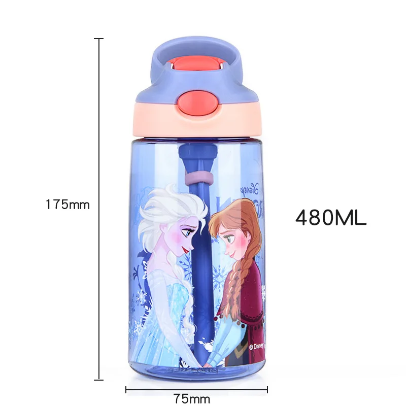 480ML Kids princess frozen elsa anna Water Feeding Bottle With Lid straw disney bpa free Baby Cartoon Mickey Mouse cars cup