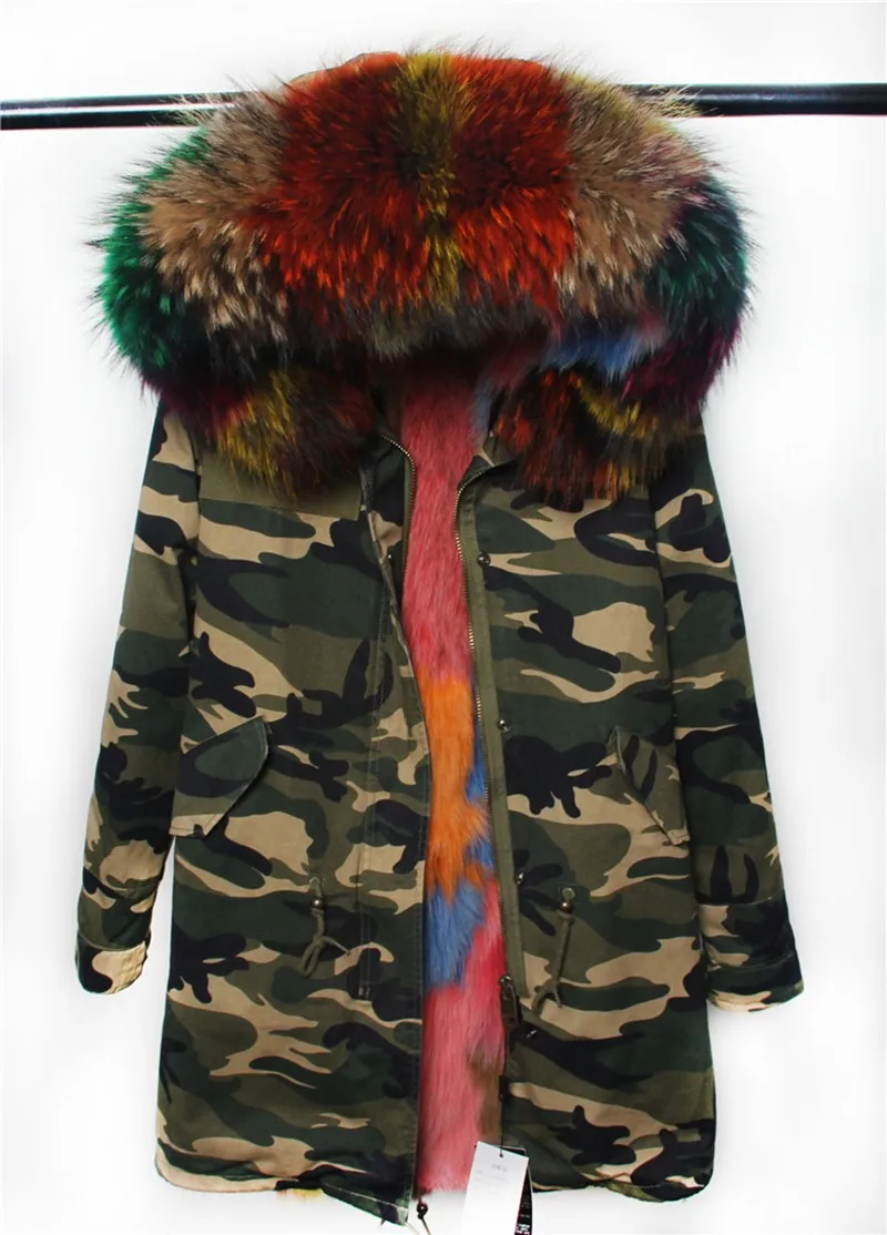 Роскошное Женское пальто Furlove с меховым отстегивающимся воротником из натурального меха енота и подкладкой из натурального меха, женские тонкие зимние пальто больших размеров