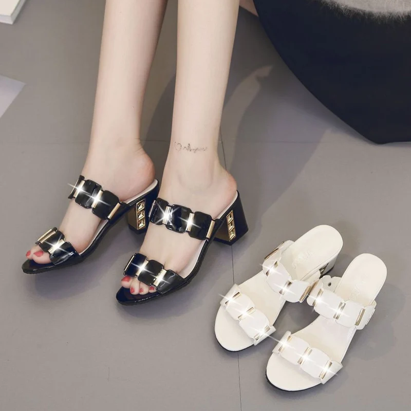 

Women Open Toe Anti-Skid Slipper with Chunky Heel for Outdoor Indoor KA-BEST