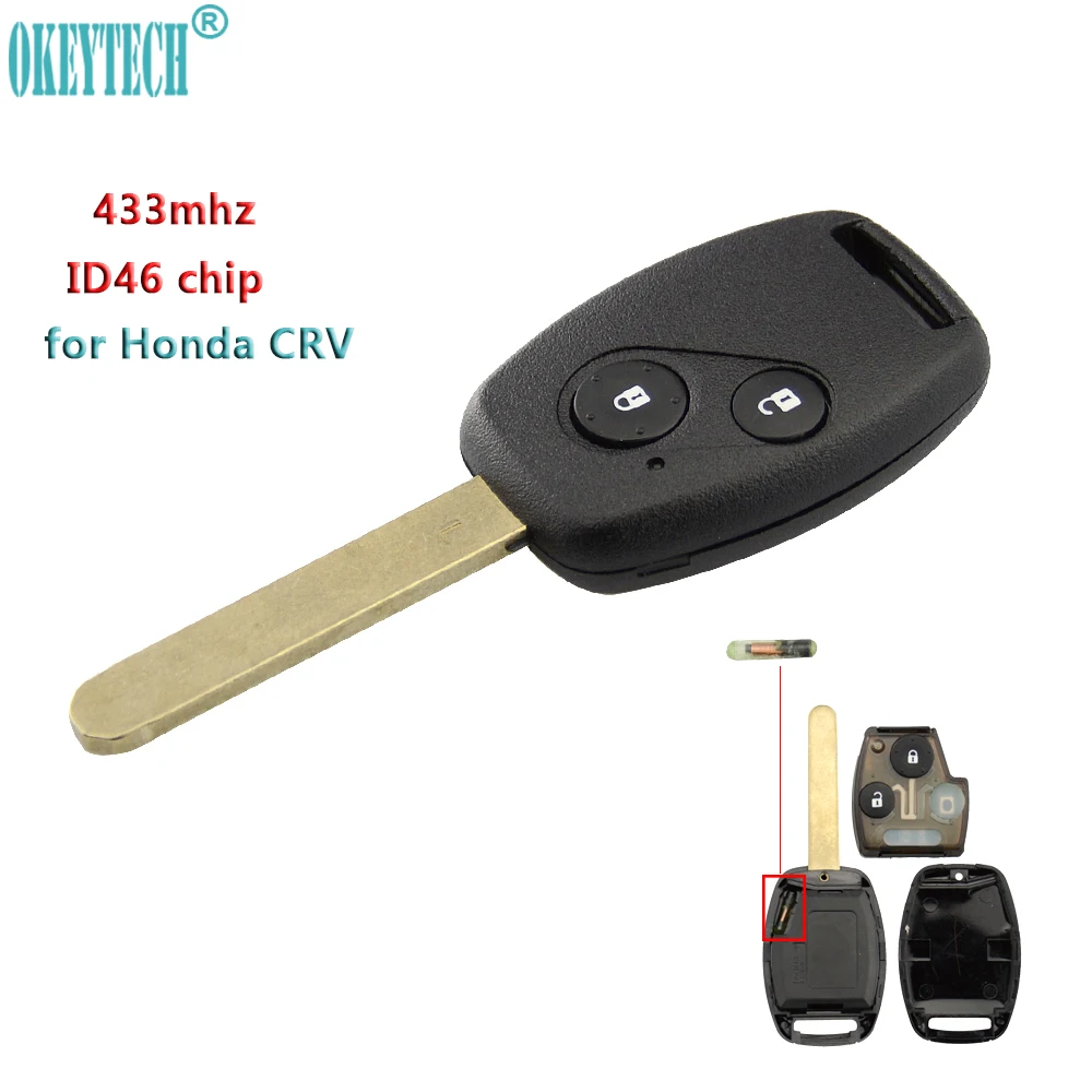 

OkeyTech for Honda 433Mhz ID46 Chip 2 Buttons Remote Control Auto Car Key Fob Replacement Uncut Blade for Honda CRV Remote Key