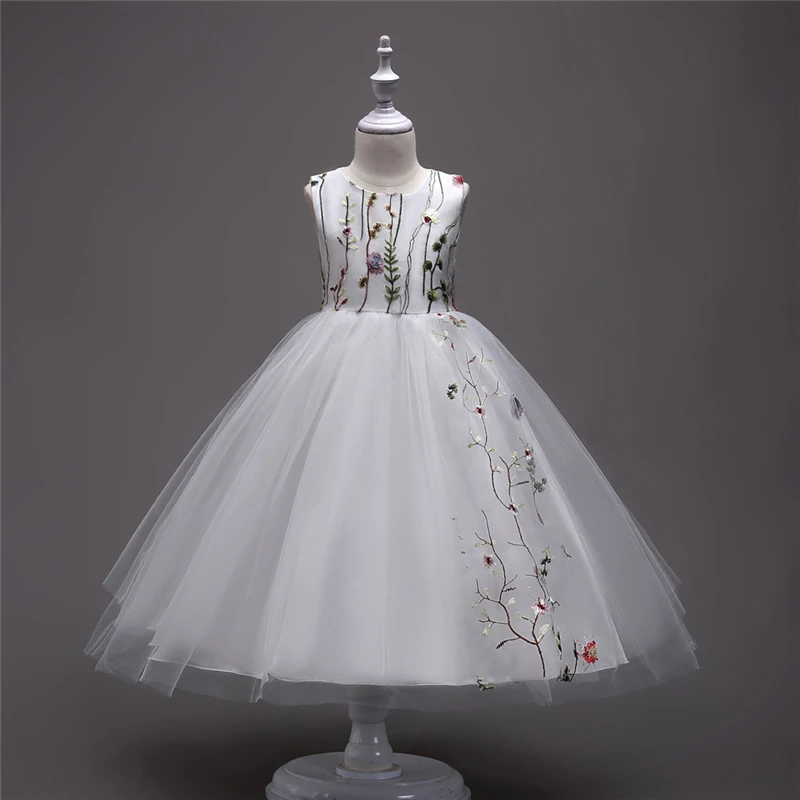 

ABGMEDR Girls White Wedding Dress Children Embroidered Dress Flower Girls Dresses Kids Sleeveless Clothing Teenagers Clothes