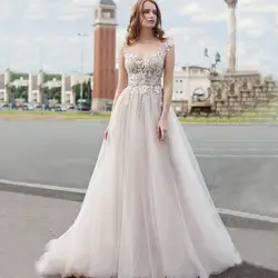 Vestidos De Novia 2019 простое свадебное платье трапециевидной формы без рукавов элегантное свадебное платье с аппликацией из кружева и тюля