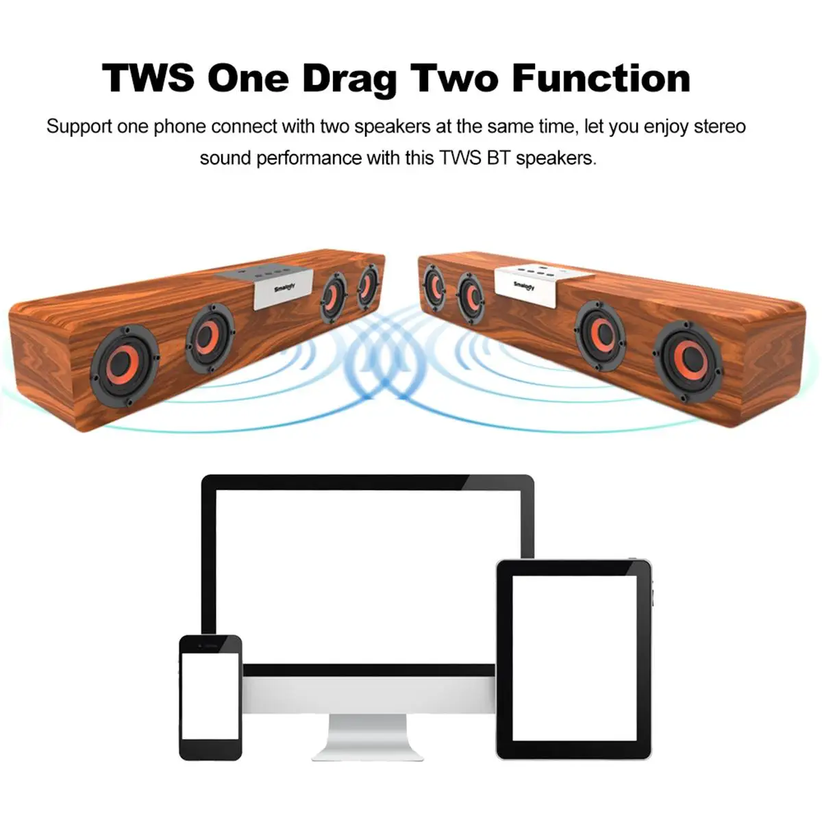 Smalody СПЦ деревянные Bluetooth колонки Портативный беспроводная звуковая панель Bass Музыка сабвуфер стерео Беспроводной Динамик s для телефона ПК