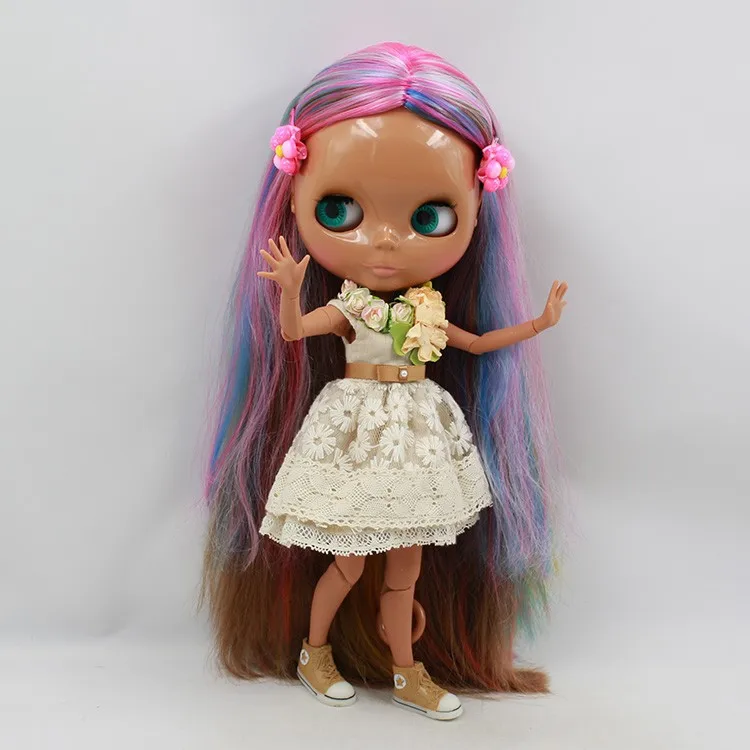 Neo Blythe Doll with Multi-Color Hair, Dark Skin, Shiny Cute Face & Custom Jointed Body 5