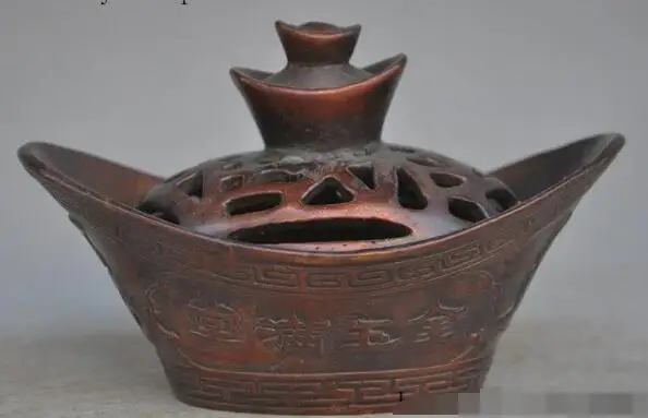 

S01074 marked chinese buddhism bronze wealth yuanbao statue incense burner Censer (B0413)