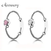 Moonmory,,, 925 пробы, кольцо в виде сердца, розовый циркон, белый CZ,, летняя мода, женское, Кристальное, мягкое кольцо для тела