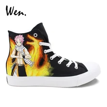 Вэнь ручная роспись Fairy Tail Natsu серый вулканическая обувь дизайн аниме косплей обувь Черный Холст Граффити Повседневная шнуровка педаль плоская подошва