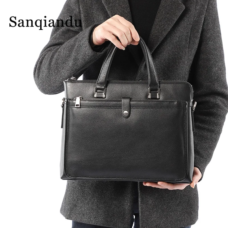 Sanqiandu, новинка, модный мужской портфель, натуральная кожа, мужские сумки, деловые мужские сумки для ноутбука, роскошный бренд, мужской портфель, s сумки