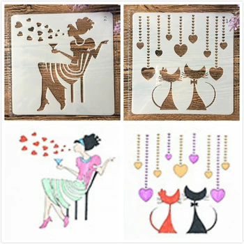 

2Pcs/Lot 13cm Love Cat Lady Chair DIY Craft Layering Stencils Painting Scrapbooking Stamping Embossing Album Paper Template