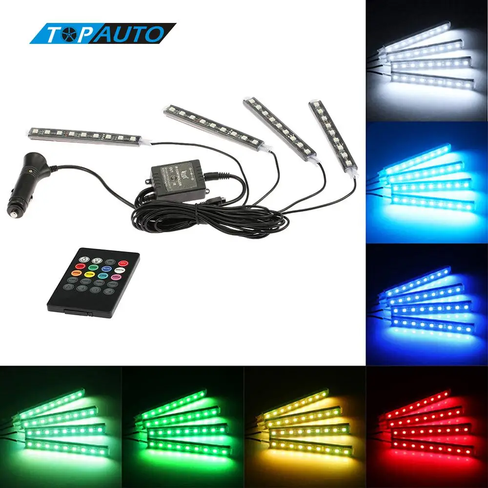 4 in 1 Wireless Remote 7 Color RGB Music Voice Control Interior Atmosphere Headlight Light Car Dash LED Decoration Lamp Kit 12V |