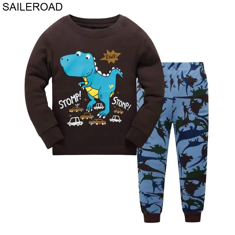 SAILEROAD Мультфильм Динозавр Мальчик Пижамы Костюмы Осень Зима Ночной Костюм Хлопок