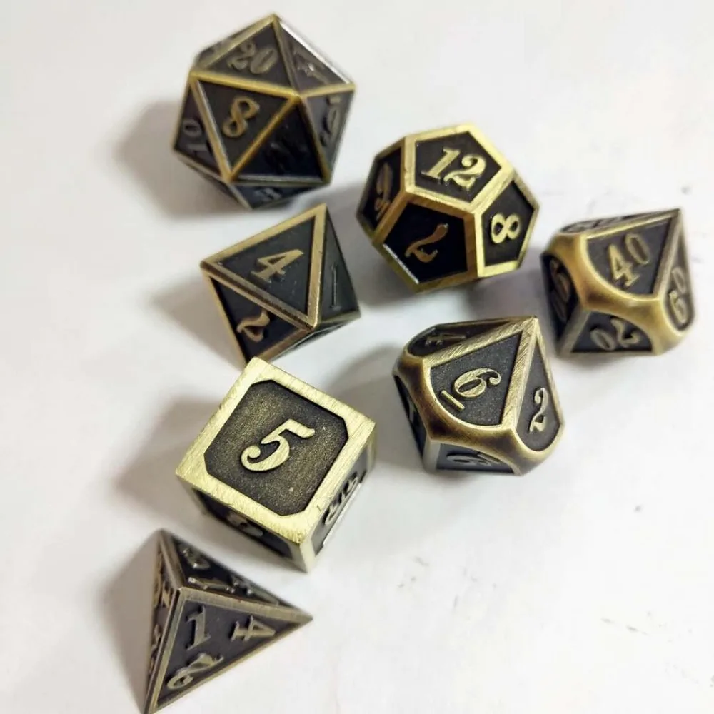 7 шт./компл. рельефные тяжелые металлические многогранные кости DnD RPG Набор