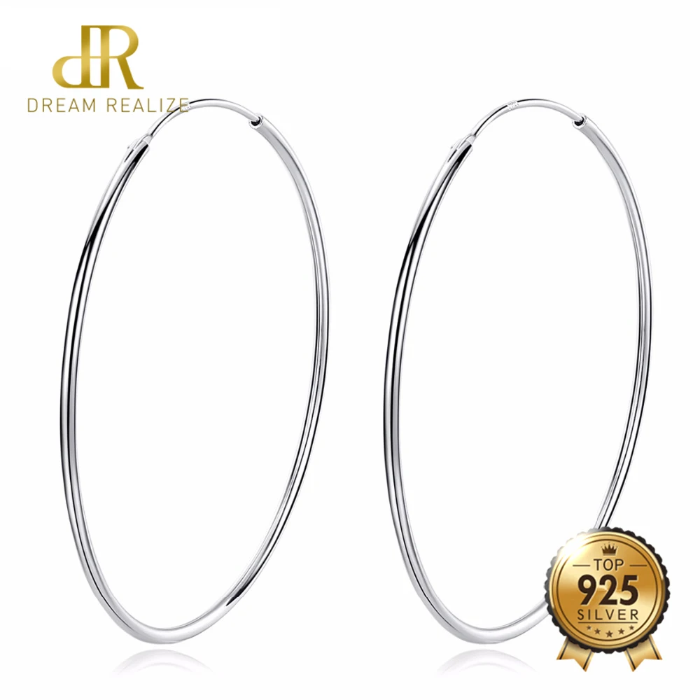 

DR 925 Sterling Silver 10mm-50mm Hoop Earring& Fashion Sports Style Circle Fine Women Jewelry For Party gift or Daily-life