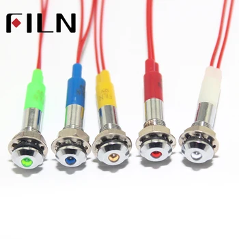 

FILN FL1M-6SW-1 6mm red yellow blue green white 12v 220v 24v led metal indicator signal pilot lamp with 20cm cable