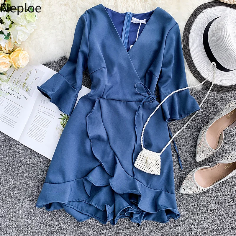 Nepole Ruffles Women Jumpsuit Casual V-Neck Short Sleeve Playsuit 2020 Summer Vacation Fake Two Piece Shorts 43079 | Женская одежда