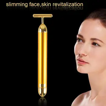 

24k Gold Vibration Facial Slimming Face Beauty Bar Pulse Firming Facial Roller Massager Lift Skin Tightening Wrinkle Stick tool