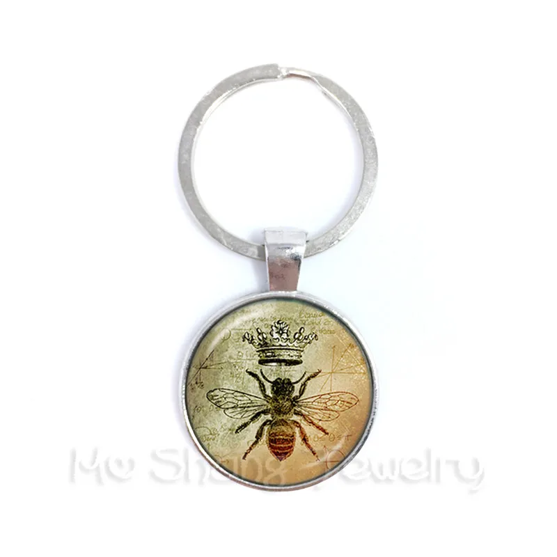Vintage Royal Crown bee Art Keychain Queen Bee Jewelry Keyring For Best Friends