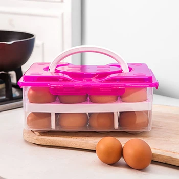 

2 Layer 24 Holes Portable Plastic Kitchen Egg Storage Box Organizer Outdoor Picnic Refrigerator Storing Egg Box