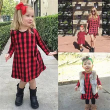 Emmababy/От 1 до 6 лет Детские платья для девочек с длинным рукавом в красную клетку повседневное Хлопковое платье милое платье для маленьких девочек