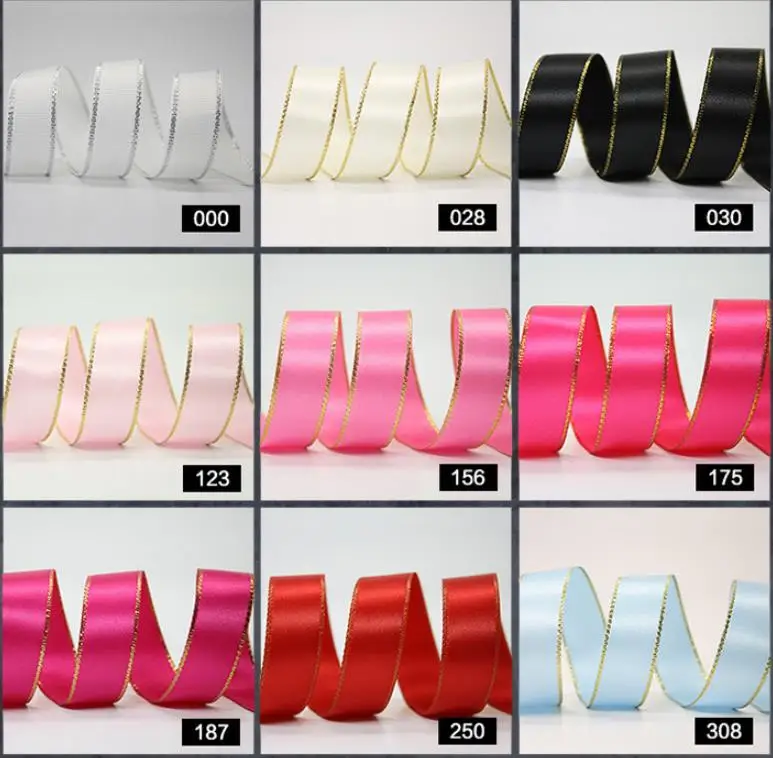 100yards/roll 38mm Gold Edge Satin Ribbons Christmas Halloween Wedding