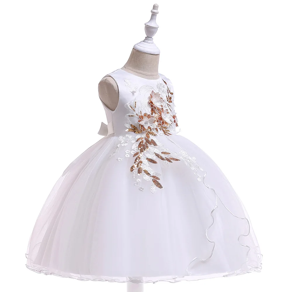 Без рукавов Белое платье с цветочным рисунком для девочек для свадьбы тюлевый кружевной накладной орнамент платье для дня рождения