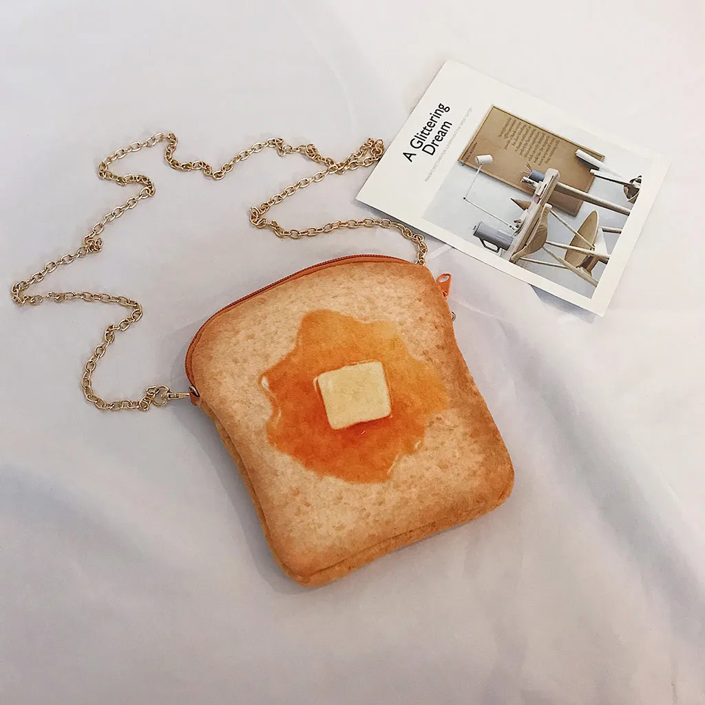 

2019 Fashion Shoulder Bag Creative Style Ladies Handbag French Toast Bread Printing Chain Bag Cute 3d Bread Messenger Bag@py