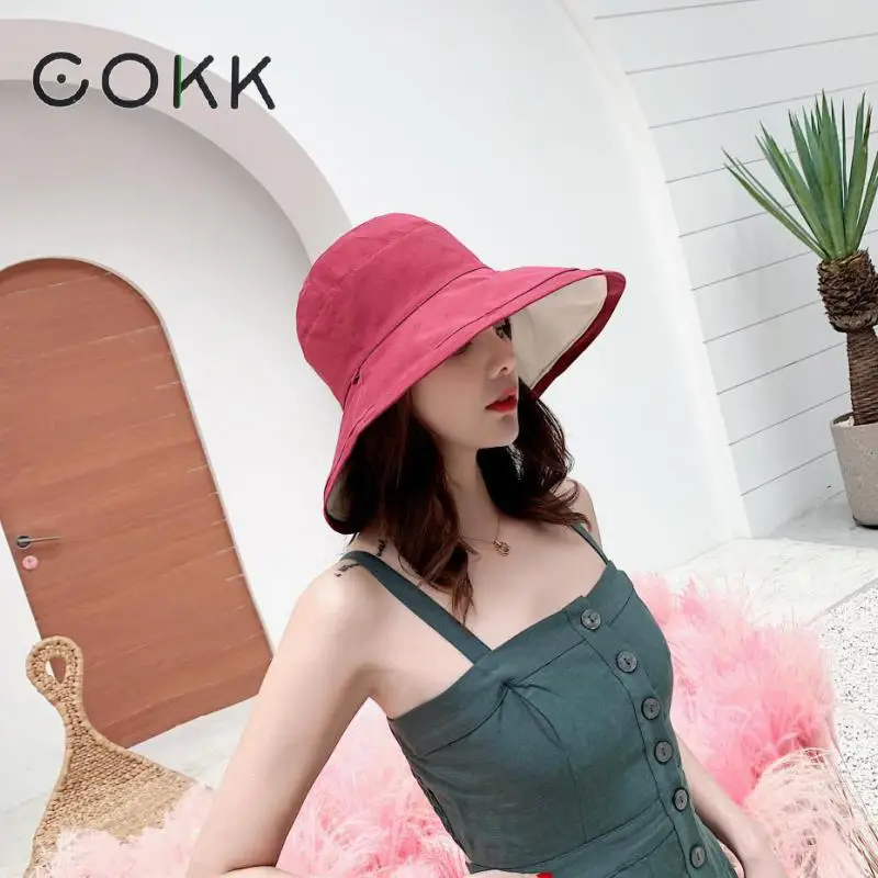 COKK, женская летняя хлопковая шляпа от солнца, шапка Chapeu Feminino, Панама, женская шляпа с большими полями, модная пляжная шляпа от солнца, складная, новинка