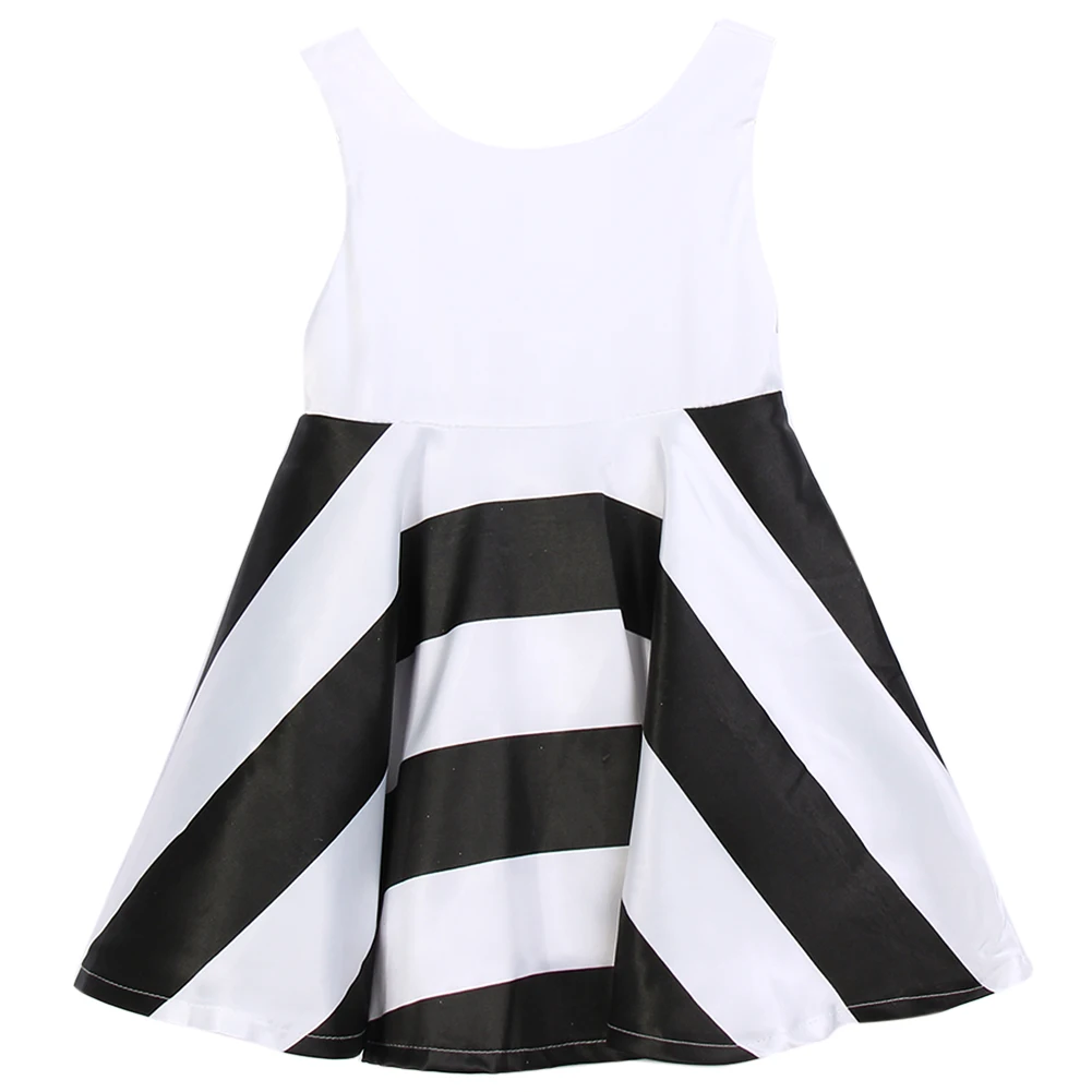 

Summer Cute Baby Girl Princess Wedding Dress Casual Infant White Black Stripe With Bowknot Sleeveless Boutique Dress