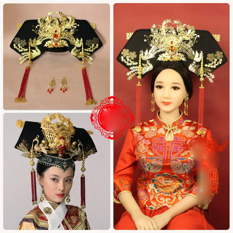 

Ancient Chinese Hair Tiara Qing Dynasty Big Wing QiTou Tassel Hair Tiara for TV Play Legend of ZhenHuan Empress Hair Tiara