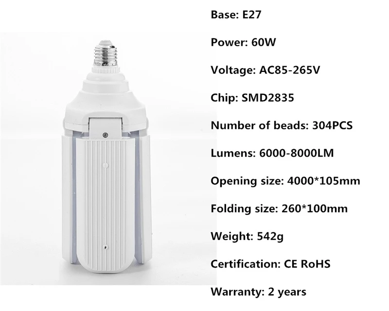 E27 Светодиодный светильник SMD2835 30 Вт/45 Вт/60 Вт 85-265 в, супер яркий Складной вентилятор, Регулируемый угол наклона, потолочный светильник, энергосберегающие лампы для дома