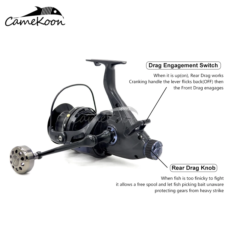 CAMEKOON Baitfeeder الغزل بكرة 10 كجم ماكس السحب 7 + 1 الكرات المزدوج الفرامل نظام الكارب سمك السلور الصيد بكرة CAMEKOON Baitfeeder الغزل بكرة 10 كجم ماكس السحب 7 + 1 الكرات المزدوج الفرامل نظام الكارب سمك السلور الصيد بكرة
