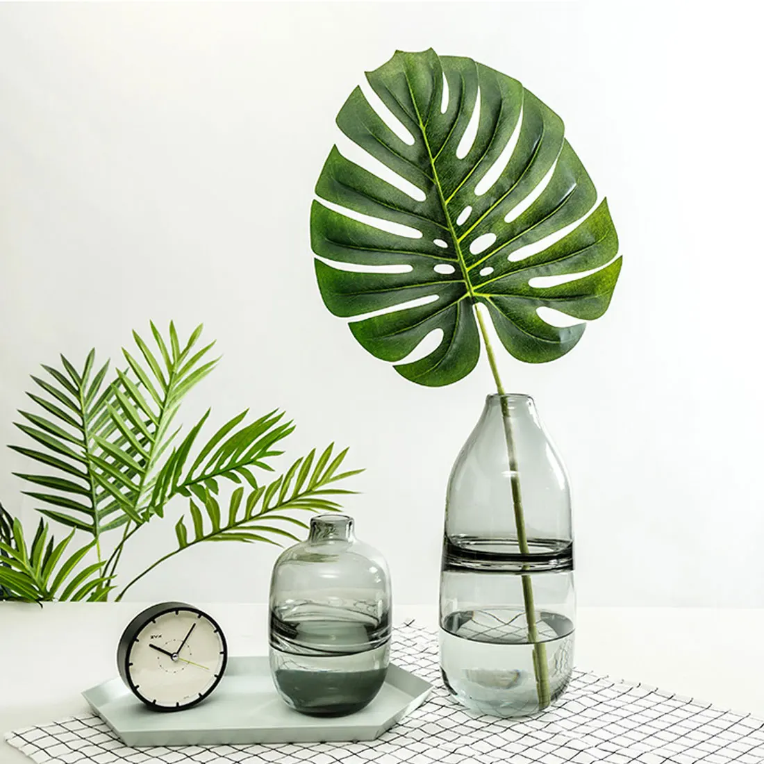 

NewNordic Style Artificial Fake Monstera Palm Tree Leaves Green Plastic Leaf Wedding DIY Decoration Cheap Flowers Leaves Plant