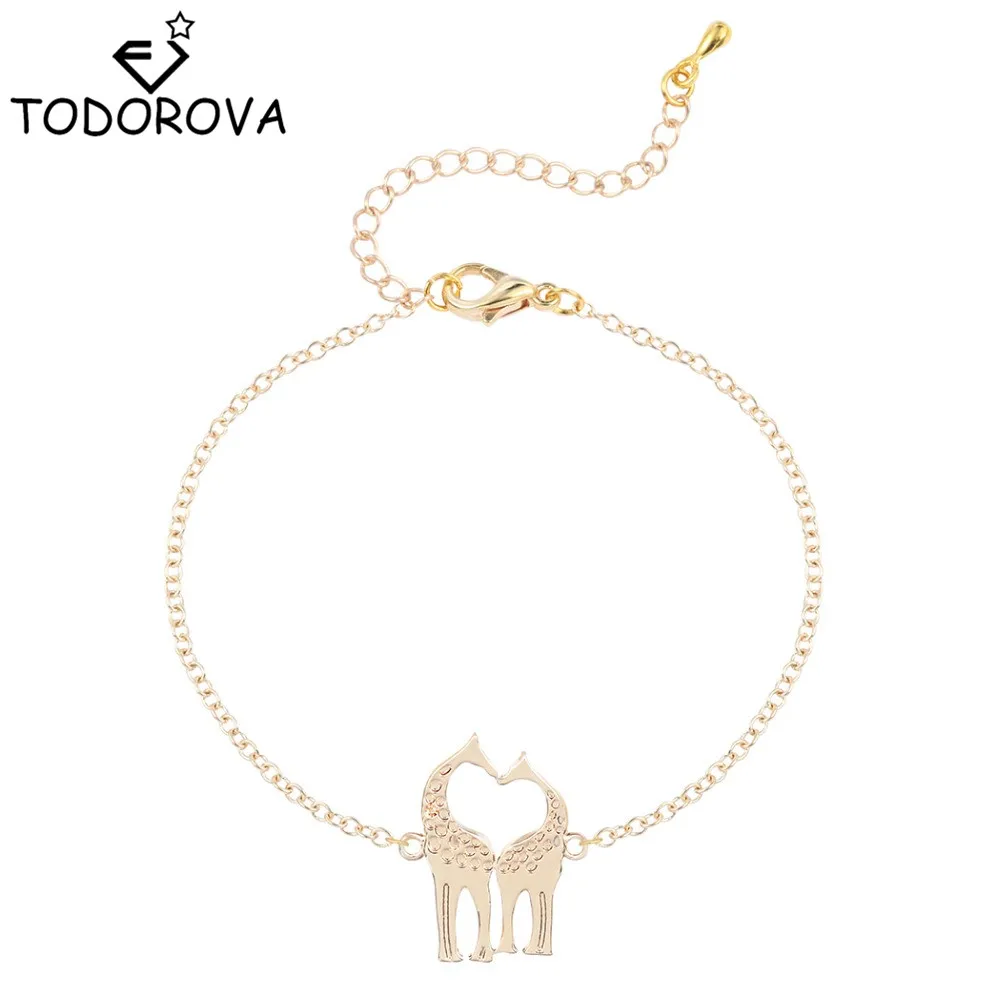 

Todorova Hand Chain Jewelry Cute Romantic Couple Loving Giraffes Animal Bracelets for Women Adjustable Bracelet Birthday Gift