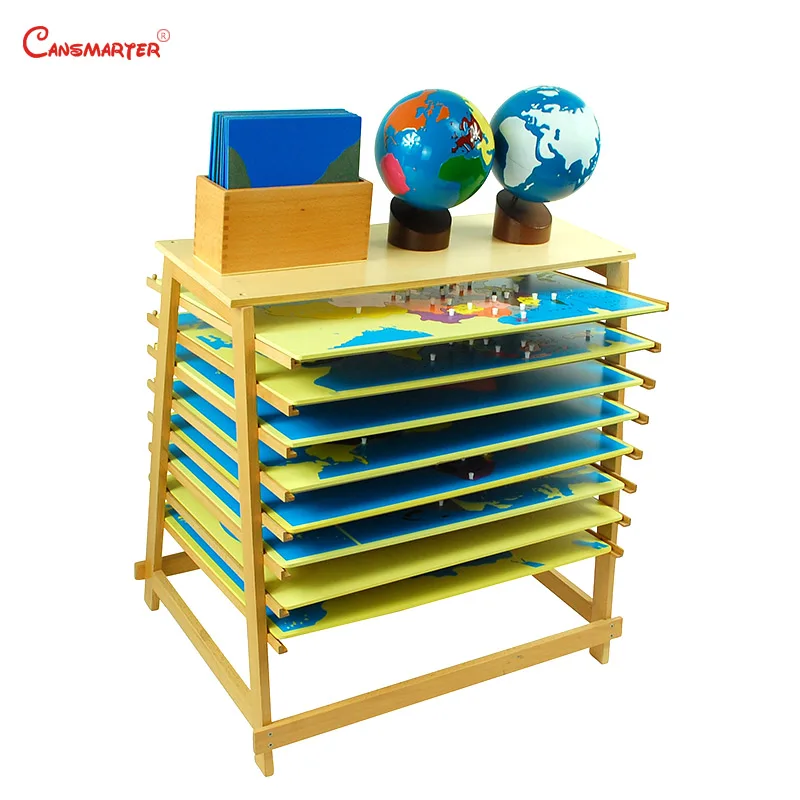 

World Maps Puzzle Board With Frame Set Montessori Teaching Toys Educational Children Globe With Box Beech Wood Toy Kids GE005-S3