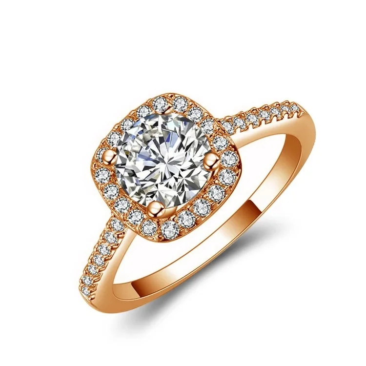 

Luxury Wedding Band Jewelry Romantic Rhinestone Crystal White Gold Rose Gold Color Rings for Women Fancy Dress Party Ring