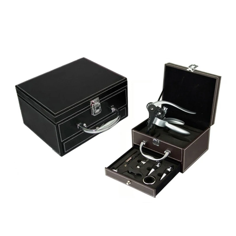 Deluxe Wine Bottle Opener Set Wine Corkscrew Tools Set Bar Accessories In Leather Case With Drawer