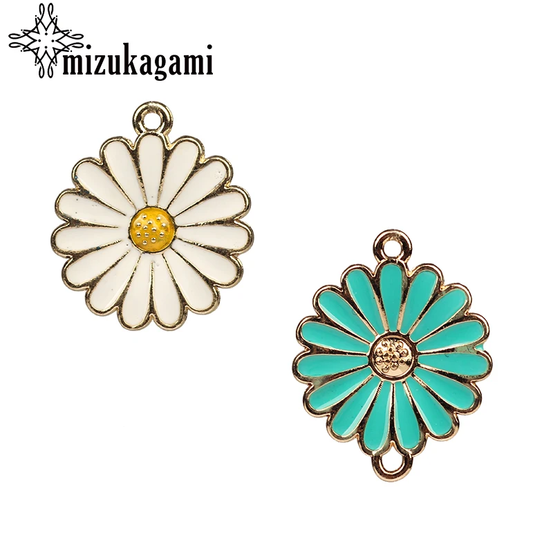 

Zinc Alloy Charms Pendant White & Blue Enamel Charms Flowers Connector Charms For DIY Jewelry Making Finding Accessories