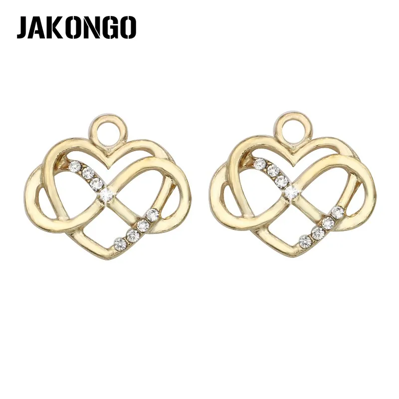 JAKONGO Gold Color Crystal Heart Infinity Charm Pendant for Jewelry Making Bracelet Findings Accessories DIY Craft 20x17mm | Украшения и