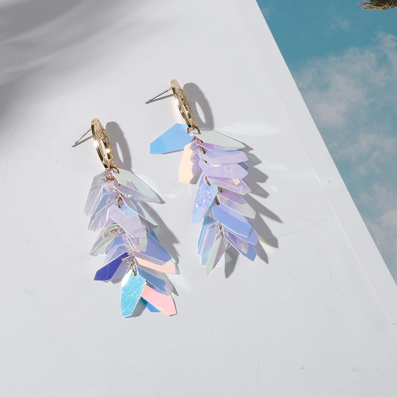 

Junlead 2018 Simple Summer Bright MultiColour Sequins Earring Fashion Alloy Dangle Drop Acrylic Charm Earrings For Lady Jewelry