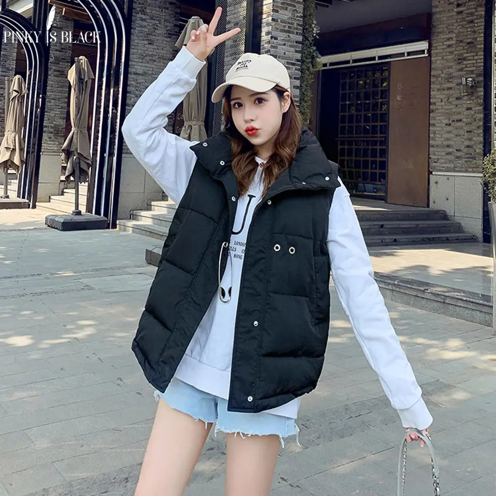 

PinkyIsBlack 2019 Autumn Winter Women Sleeveless Vest Jacket Warm Slim Down Cotton Short Outerwear Casual Female Waistcoat
